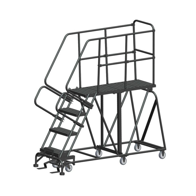 Ballymore SEP4-2448 4-Step Heavy-Duty Steel Mobile Work Platform with Handrails